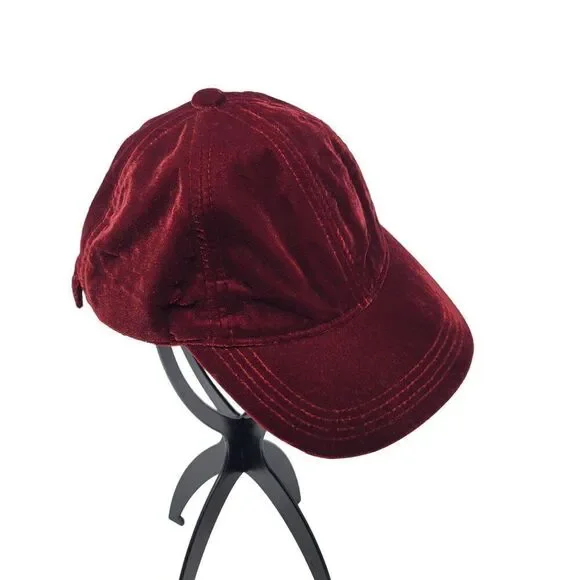 GAP Velvet Baseball Cap‎ Red Delicious S/M Adjustable 58cm Burgundy Maroon Glam - Picture 2 of 8